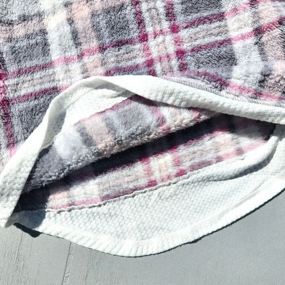 Aqua Women Plaid Grey/Pink Fluffy Cozy Hoodie & Thermal Pants Lounge Set Size XS_4